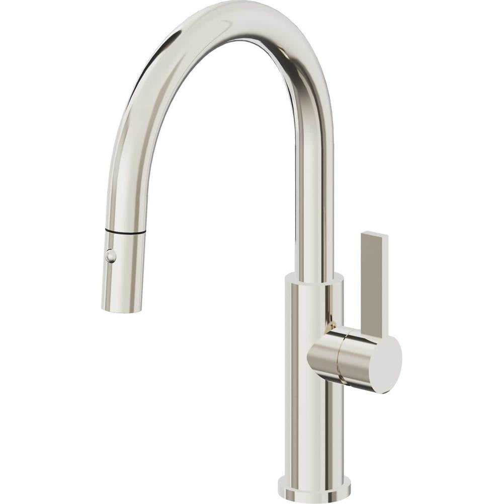 California Faucets - Pull-Down Kitchen Faucet with Button Sprayer  - Low Arc Spout - Polished Nickel Pvd