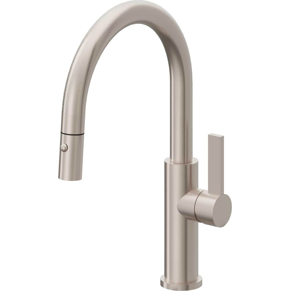 California Faucets - Pull-Down Kitchen Faucet with Button Sprayer  - Low Arc Spout - Gloss White