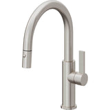 California Faucets - Pull-Down Kitchen Faucet with Button Sprayer  - Low Arc Spout - Ultra Stainless Steel Pvd