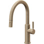 California Faucets - Pull-Down Kitchen Faucet with Button Sprayer  - Low Arc Spout - Antique Brass Flat