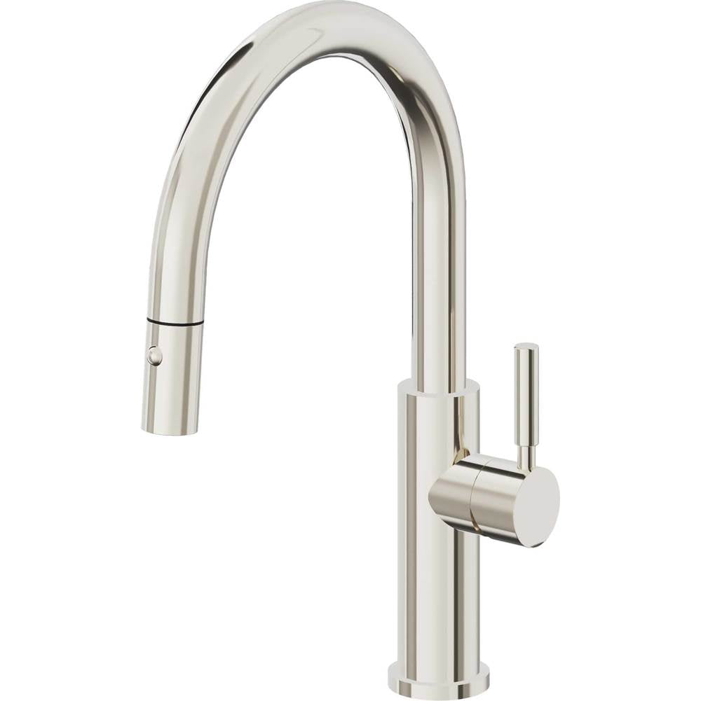 California Faucets - Pull-Down Kitchen Faucet with Button Sprayer  - Low Arc Spout - Polished Nickel Pvd