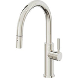 California Faucets - Pull-Down Kitchen Faucet with Button Sprayer  - Low Arc Spout - Polished Nickel Pvd