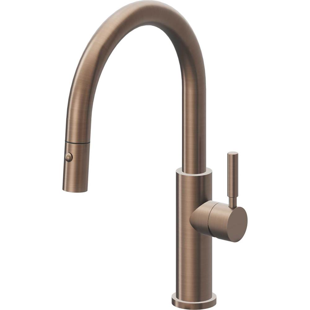 California Faucets - Pull-Down Kitchen Faucet with Button Sprayer  - Low Arc Spout - Satin Bronze Pvd
