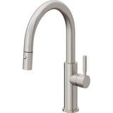 California Faucets - Pull-Down Kitchen Faucet with Button Sprayer  - Low Arc Spout - Ultra Stainless Steel Pvd