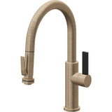 California Faucets - Pull-Down Kitchen Faucet with Squeeze Sprayer  - Low Arc Spout - Antique Brass Flat