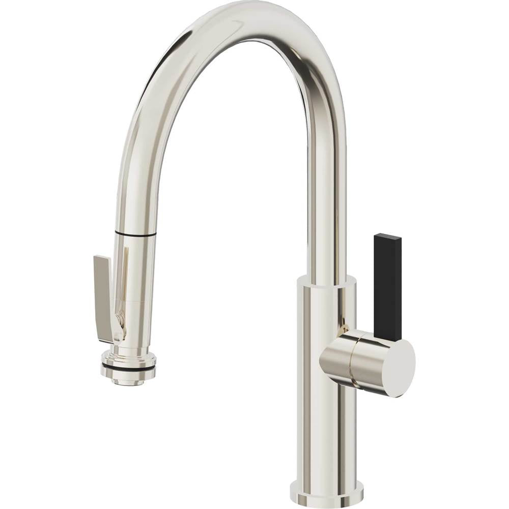 California Faucets - Pull-Down Kitchen Faucet with Squeeze Sprayer  - Low Arc Spout - Polished Nickel Pvd