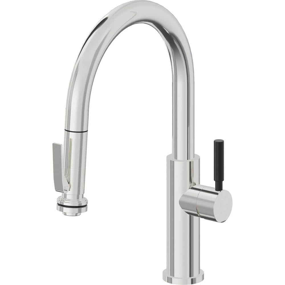 California Faucets - Pull-Down Kitchen Faucet with Squeeze Sprayer  - Low Arc Spout - Polished Chrome