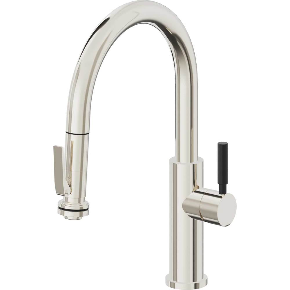 California Faucets - Pull-Down Kitchen Faucet with Squeeze Sprayer  - Low Arc Spout - Polished Nickel Pvd