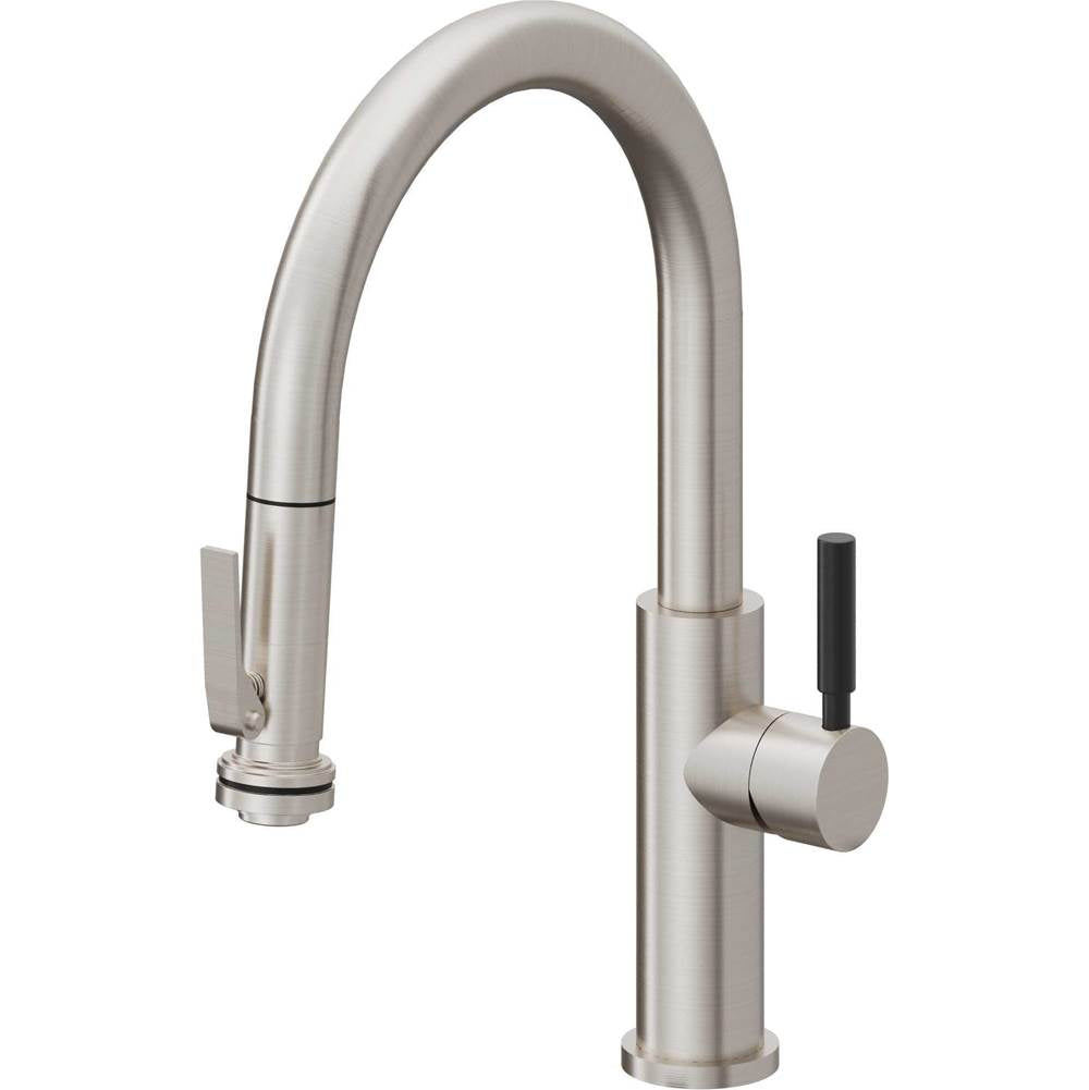 California Faucets - Pull-Down Kitchen Faucet with Squeeze Sprayer  - Low Arc Spout - Ultra Stainless Steel Pvd