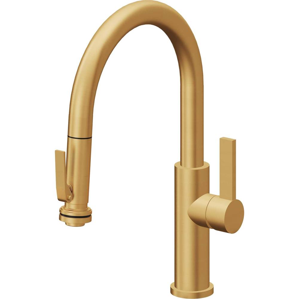 California Faucets - Pull-Down Kitchen Faucet with Squeeze Sprayer  - Low Arc Spout - Lifetime Satin Gold Pvd