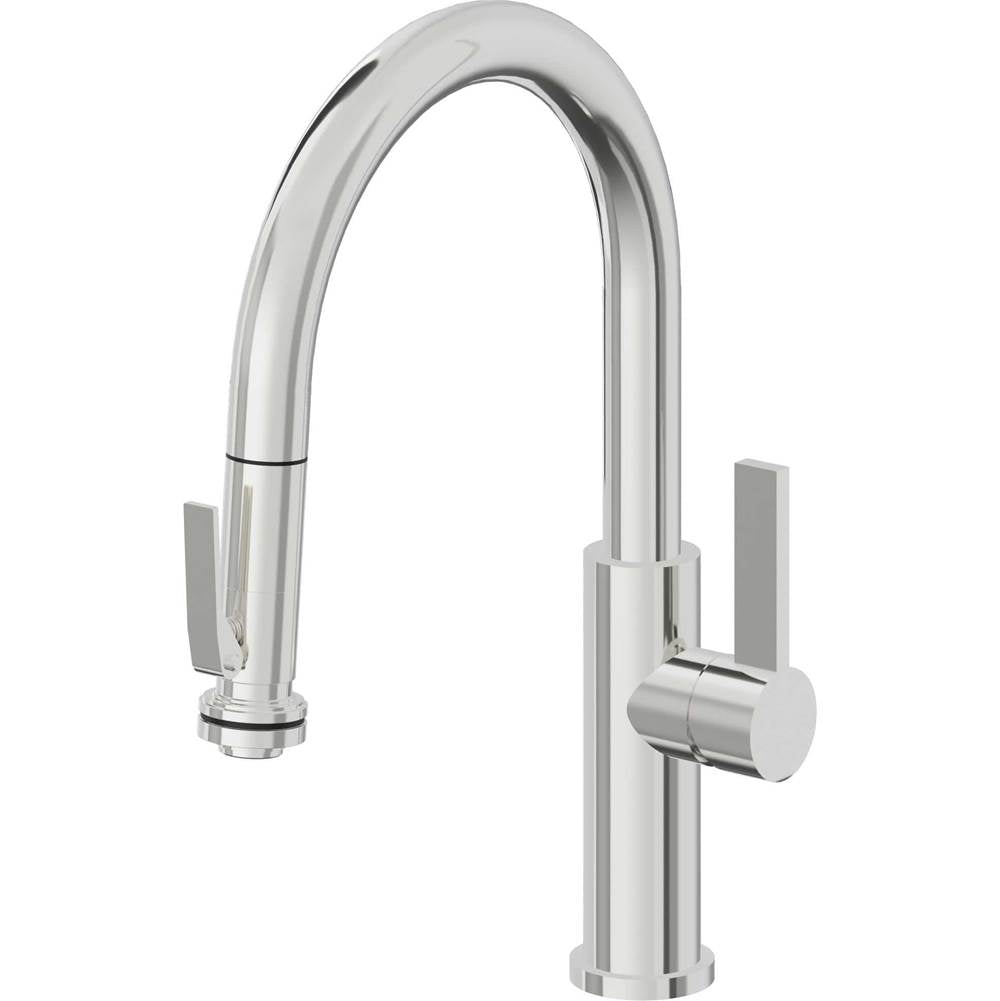 California Faucets - Pull-Down Kitchen Faucet with Squeeze Sprayer  - Low Arc Spout - Polished Chrome