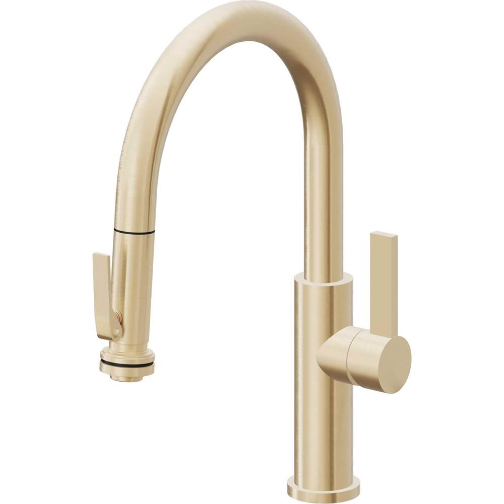 California Faucets - Pull-Down Kitchen Faucet with Squeeze Sprayer  - Low Arc Spout - Satin Brass Pvd