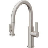California Faucets - Pull-Down Kitchen Faucet with Squeeze Sprayer  - Low Arc Spout - Ultra Stainless Steel Pvd