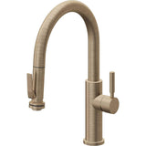 California Faucets - Pull-Down Kitchen Faucet with Squeeze Sprayer  - Low Arc Spout - Antique Brass Flat