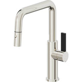California Faucets - Pull-Down Kitchen Faucet with Button Sprayer  - Quad Spout - Polished Nickel Pvd