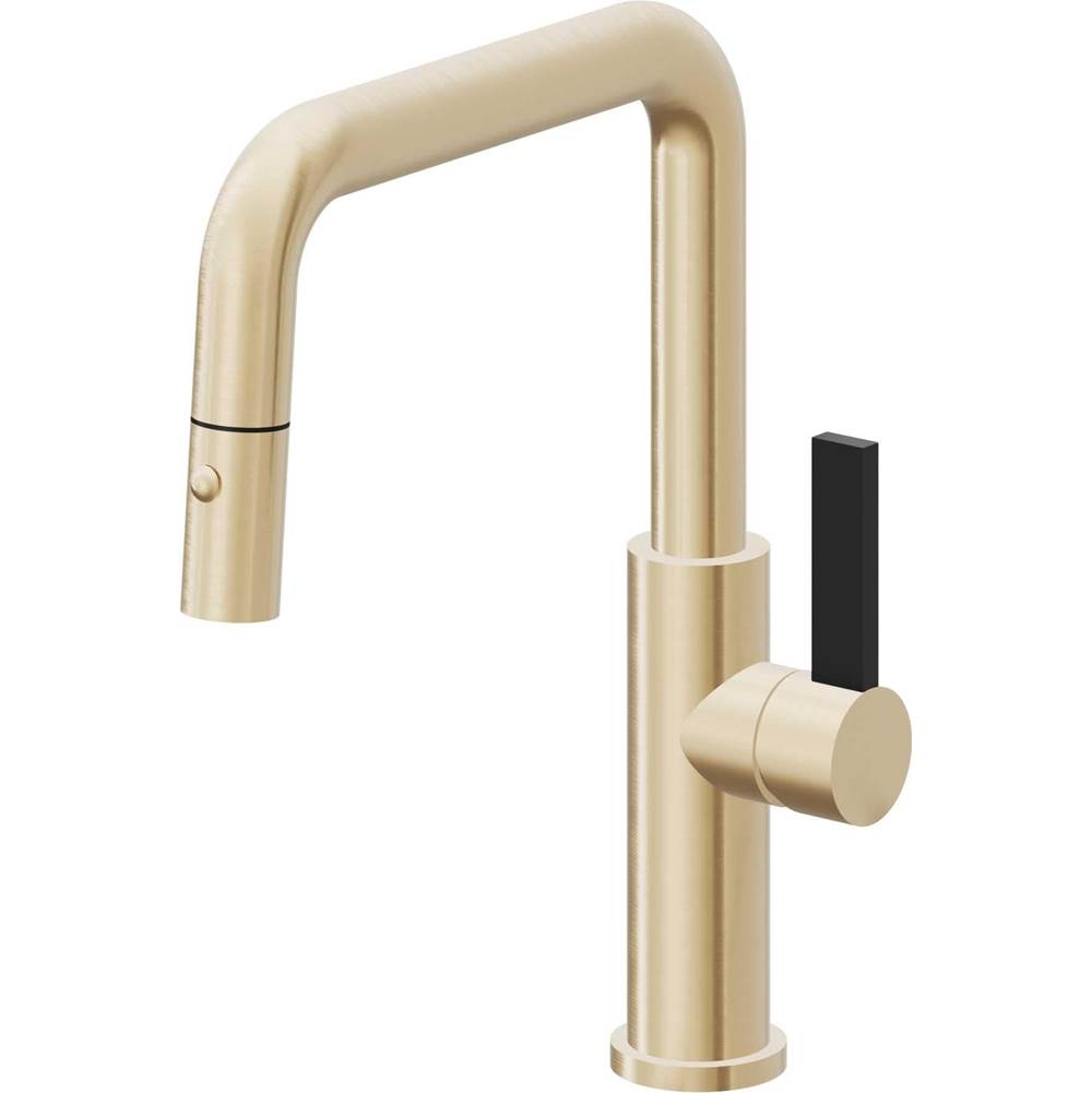 California Faucets - Pull-Down Kitchen Faucet with Button Sprayer  - Quad Spout - Satin Brass Pvd