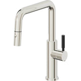 California Faucets - Pull-Down Kitchen Faucet with Button Sprayer  - Quad Spout - Polished Nickel Pvd
