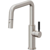 California Faucets - Pull-Down Kitchen Faucet with Button Sprayer  - Quad Spout - Ultra Stainless Steel Pvd