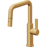 California Faucets - Pull-Down Kitchen Faucet with Button Sprayer  - Quad Spout - Lifetime Satin Gold Pvd