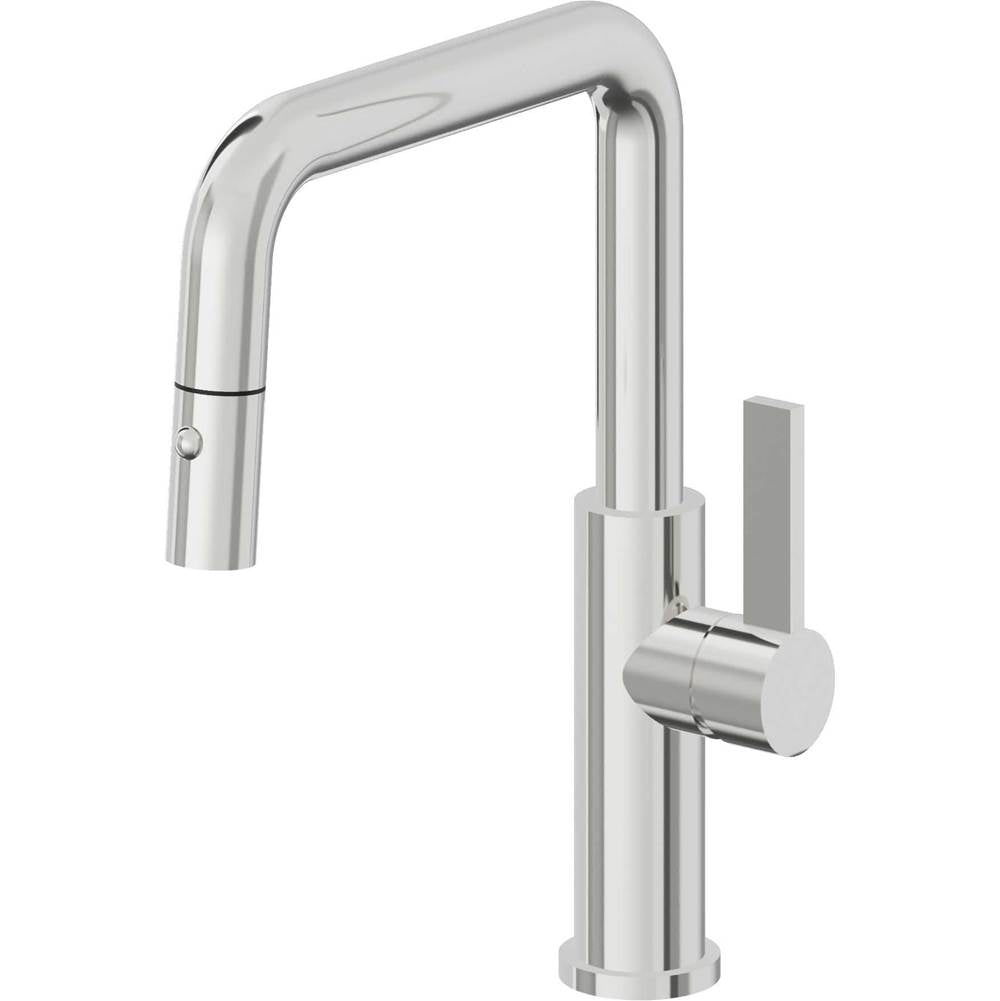 California Faucets - Pull-Down Kitchen Faucet with Button Sprayer  - Quad Spout - Polished Chrome