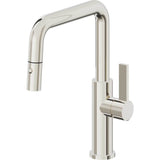 California Faucets - Pull-Down Kitchen Faucet with Button Sprayer  - Quad Spout - Polished Nickel Pvd