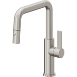 California Faucets - Pull-Down Kitchen Faucet with Button Sprayer  - Quad Spout - Ultra Stainless Steel Pvd