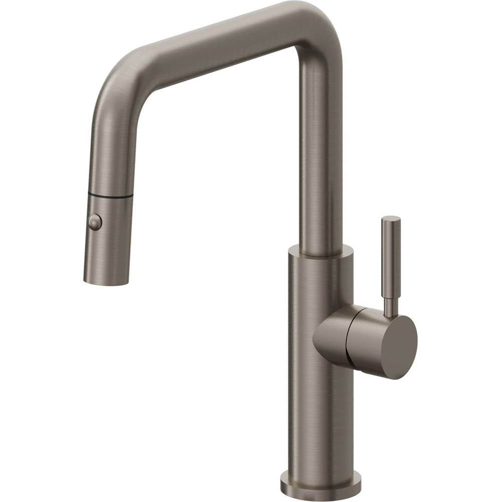 California Faucets - Pull-Down Kitchen Faucet with Button Sprayer  - Quad Spout - Graphite Pvd