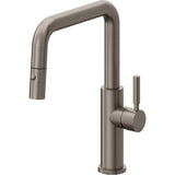 California Faucets - Pull-Down Kitchen Faucet with Button Sprayer  - Quad Spout - Graphite Pvd