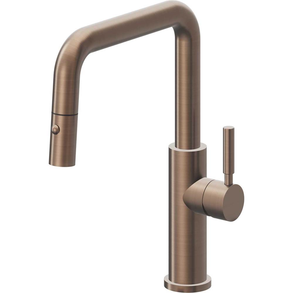 California Faucets - Pull-Down Kitchen Faucet with Button Sprayer  - Quad Spout - Satin Bronze Pvd