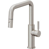 California Faucets - Pull-Down Kitchen Faucet with Button Sprayer  - Quad Spout - Ultra Stainless Steel Pvd