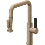 California Faucets - Pull-Down Kitchen Faucet with Squeeze Sprayer  - Quad Spout - Antique Brass Flat