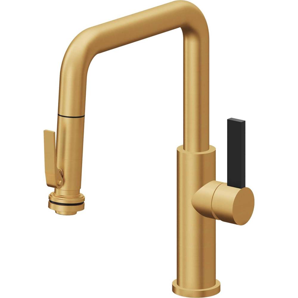 California Faucets - Pull-Down Kitchen Faucet with Squeeze Sprayer  - Quad Spout - Lifetime Satin Gold Pvd