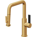 California Faucets - Pull-Down Kitchen Faucet with Squeeze Sprayer  - Quad Spout - Lifetime Satin Gold Pvd