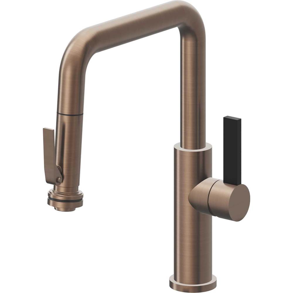 California Faucets - Pull-Down Kitchen Faucet with Squeeze Sprayer  - Quad Spout - Satin Bronze Pvd
