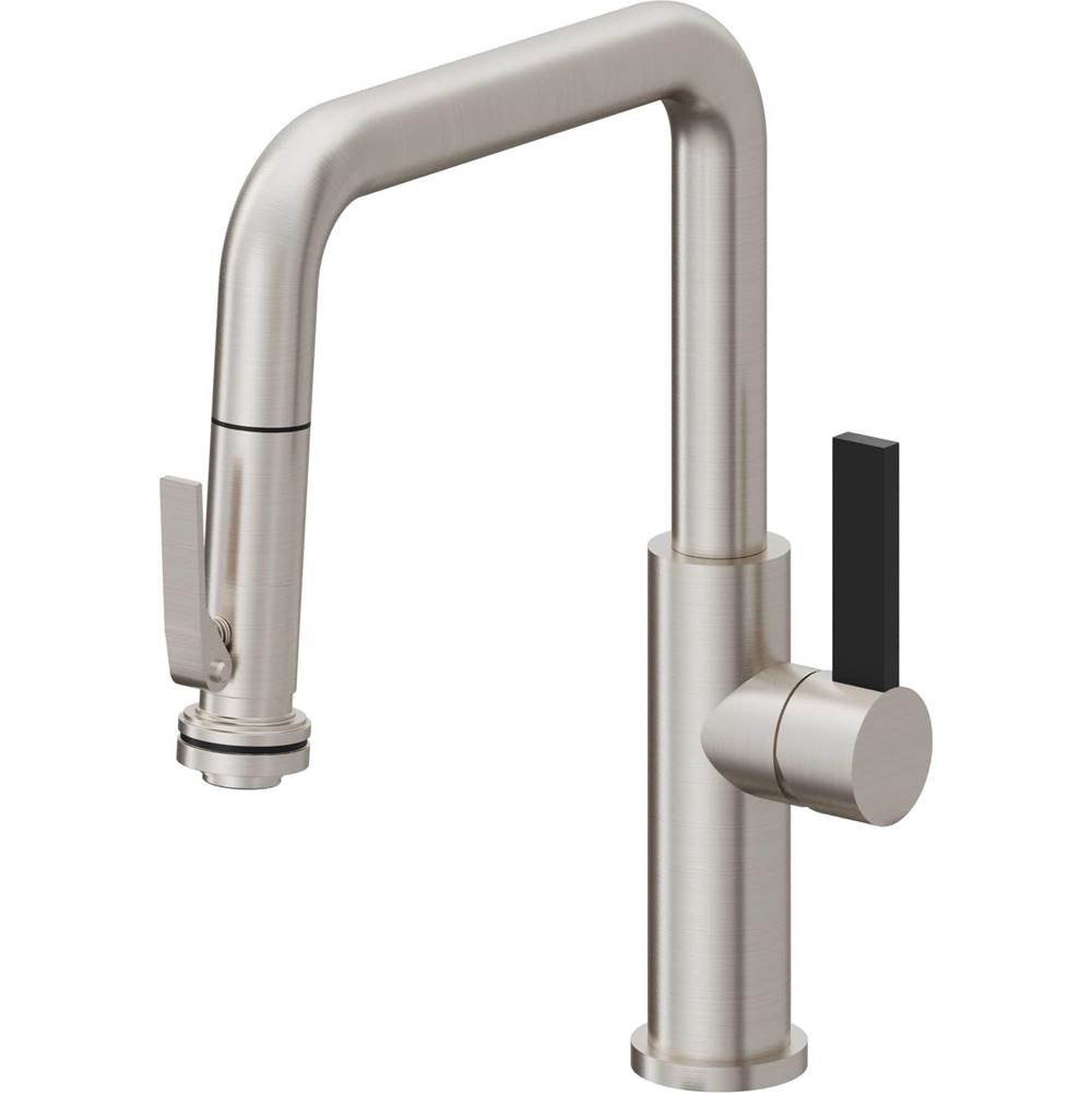 California Faucets - Pull-Down Kitchen Faucet with Squeeze Sprayer  - Quad Spout - Ultra Stainless Steel Pvd