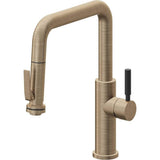 California Faucets - Pull-Down Kitchen Faucet with Squeeze Sprayer  - Quad Spout - Antique Brass Flat