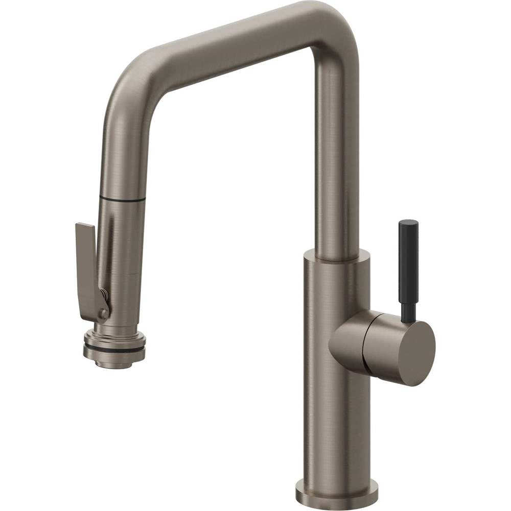California Faucets - Pull-Down Kitchen Faucet with Squeeze Sprayer  - Quad Spout - Graphite Pvd