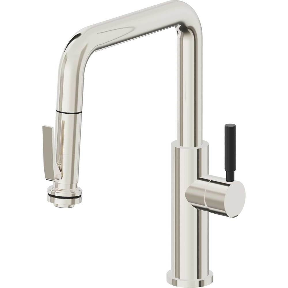 California Faucets - Pull-Down Kitchen Faucet with Squeeze Sprayer  - Quad Spout - Polished Nickel Pvd