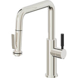 California Faucets - Pull-Down Kitchen Faucet with Squeeze Sprayer  - Quad Spout - Polished Nickel Pvd