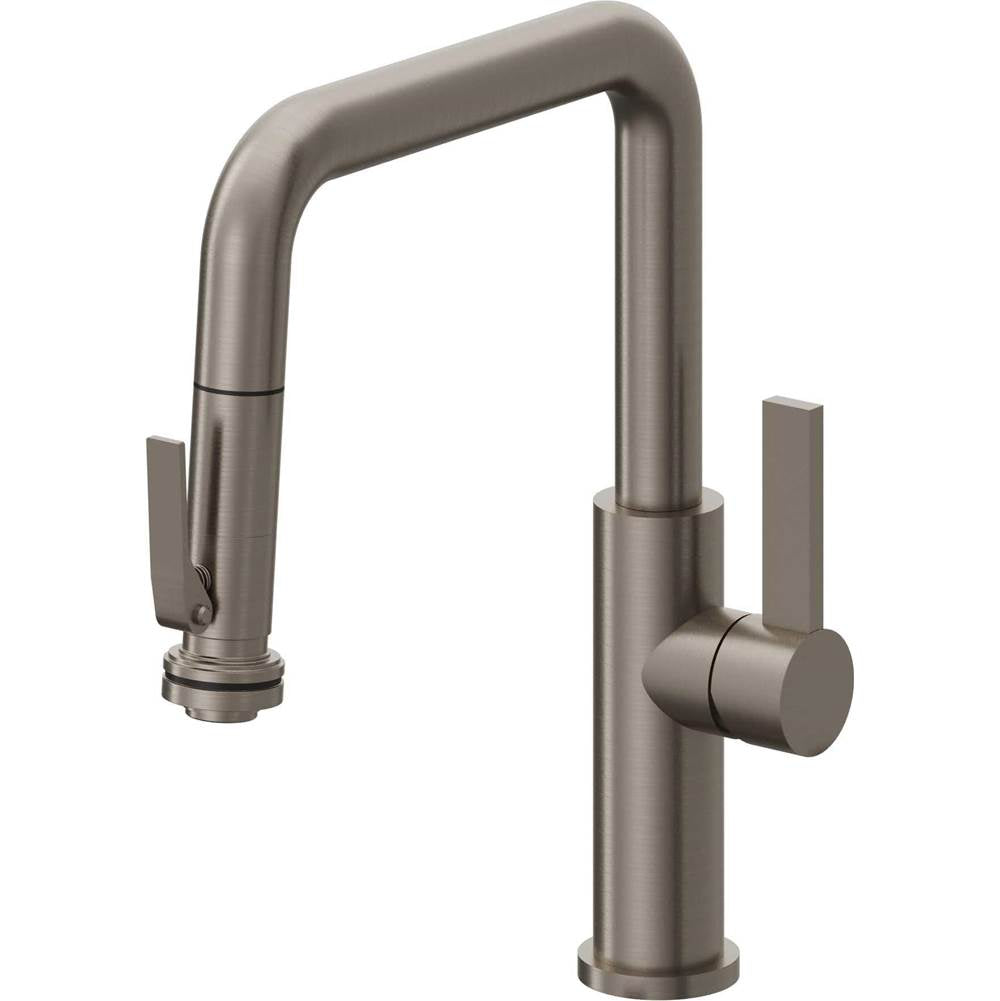 California Faucets - Pull-Down Kitchen Faucet with Squeeze Sprayer  - Quad Spout - Graphite Pvd