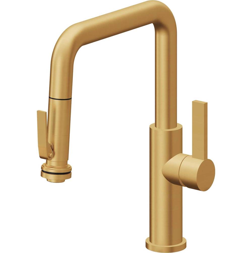 California Faucets - Pull-Down Kitchen Faucet with Squeeze Sprayer  - Quad Spout - Lifetime Satin Gold Pvd