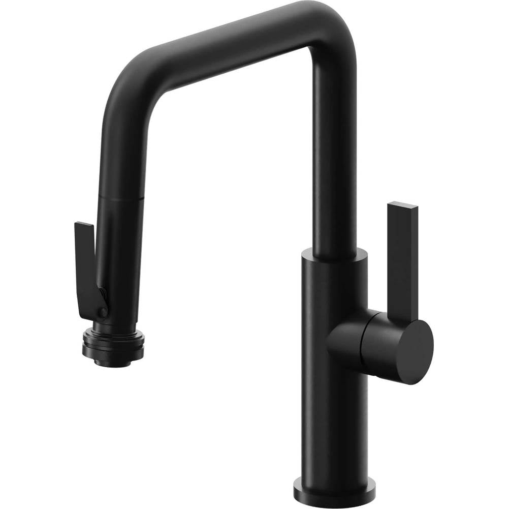 California Faucets - Pull-Down Kitchen Faucet with Squeeze Sprayer  - Quad Spout - Matte Black