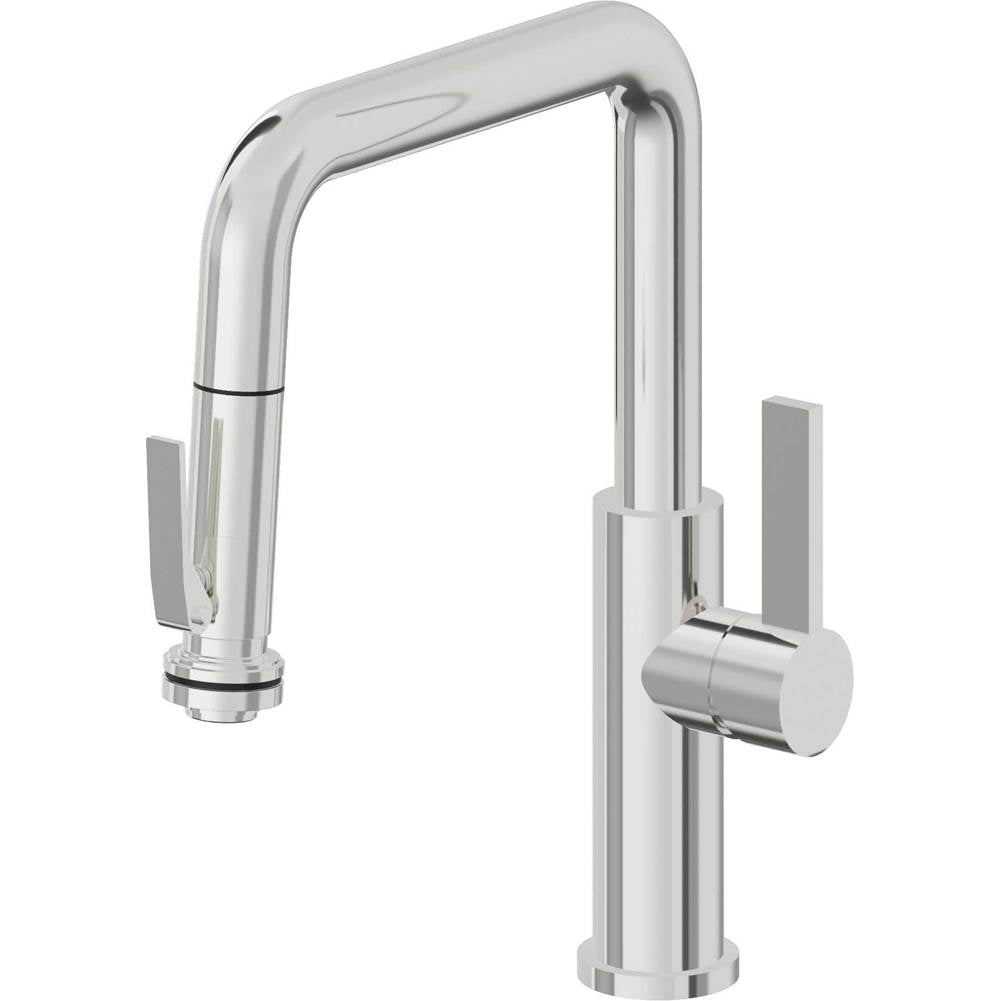 California Faucets - Pull-Down Kitchen Faucet with Squeeze Sprayer  - Quad Spout - Polished Chrome