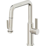California Faucets - Pull-Down Kitchen Faucet with Squeeze Sprayer  - Quad Spout - Polished Nickel Pvd