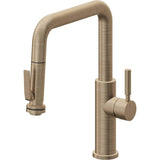 California Faucets - Pull-Down Kitchen Faucet with Squeeze Sprayer  - Quad Spout - Antique Brass Flat