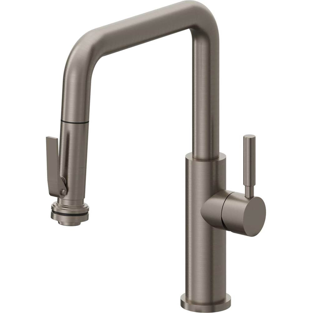 California Faucets - Pull-Down Kitchen Faucet with Squeeze Sprayer  - Quad Spout - Graphite Pvd