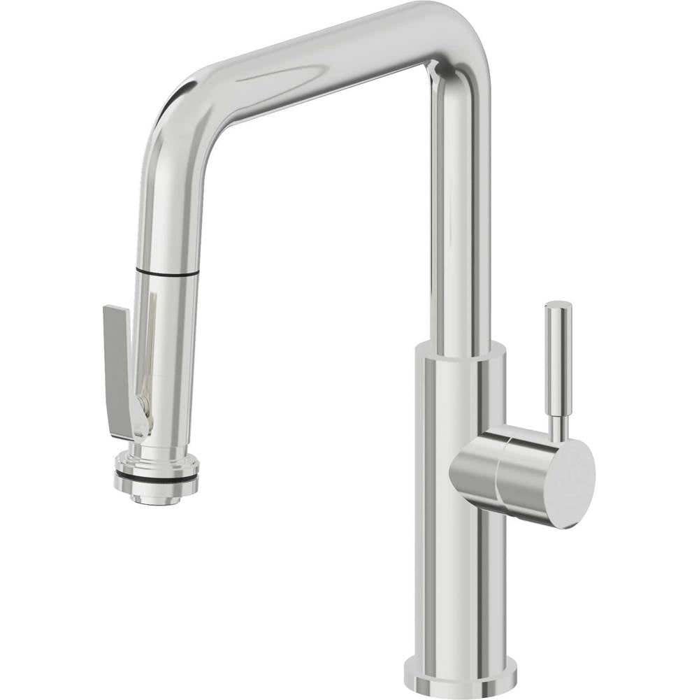 California Faucets - Pull-Down Kitchen Faucet with Squeeze Sprayer  - Quad Spout - Polished Chrome