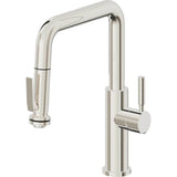 California Faucets - Pull-Down Kitchen Faucet with Squeeze Sprayer  - Quad Spout - Polished Nickel Pvd