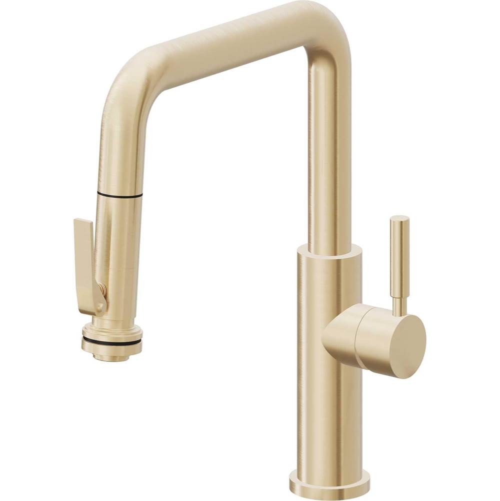California Faucets - Pull-Down Kitchen Faucet with Squeeze Sprayer  - Quad Spout - Satin Brass Pvd