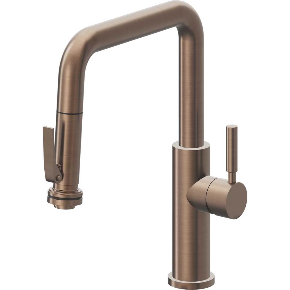 California Faucets - Pull-Down Kitchen Faucet with Squeeze Sprayer  - Quad Spout - Satin Bronze Pvd